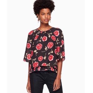Kate Spade rose black pink frills blouse Small